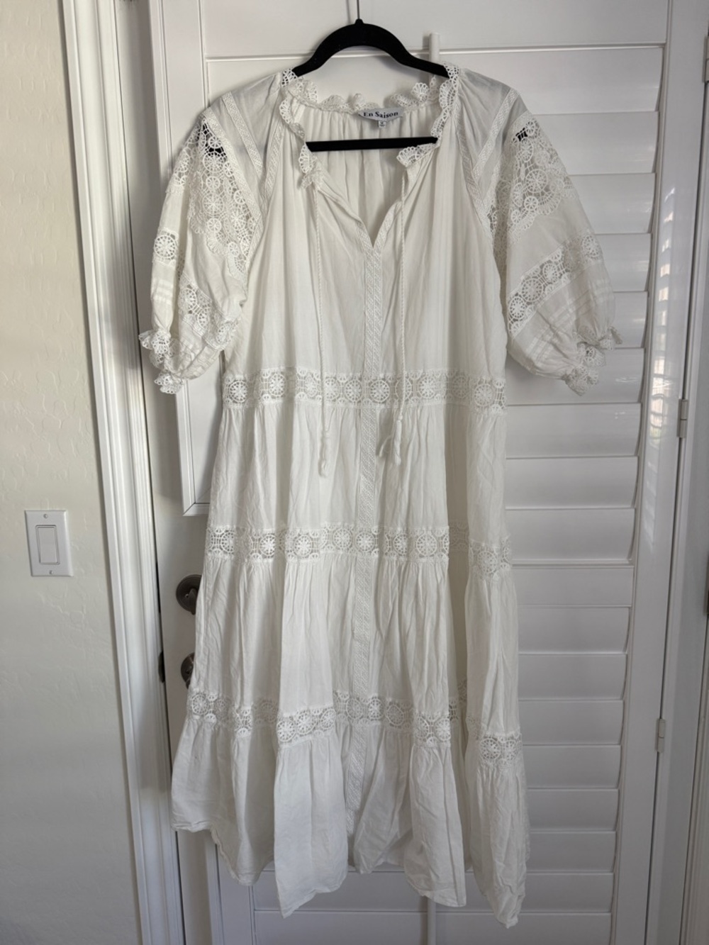 En Saison White Lace-Trim Midi Dress - Size M